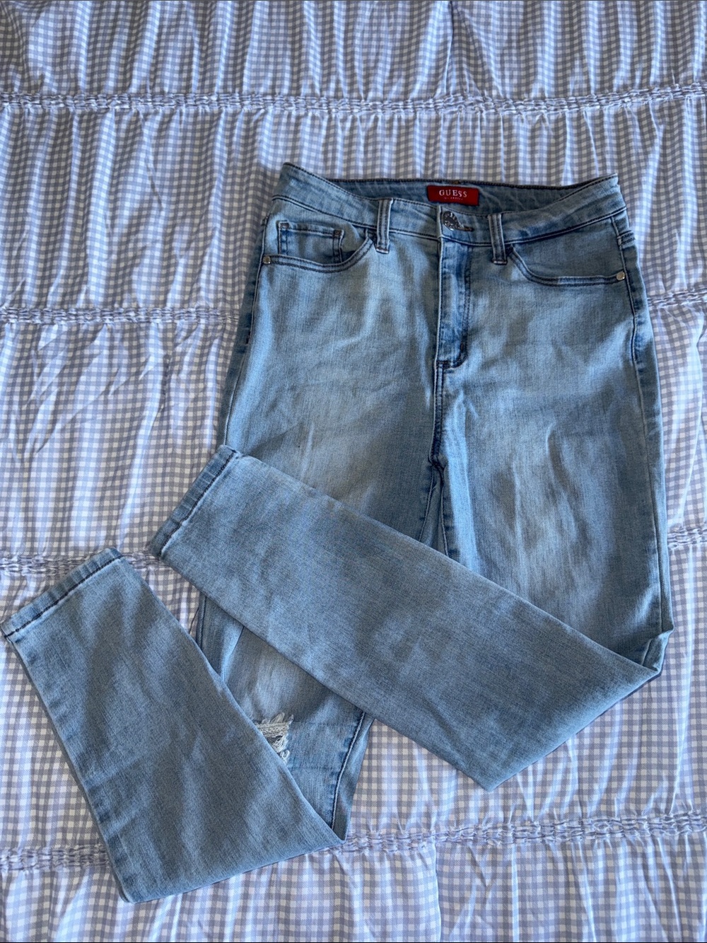 Guess Light Wash Distressed Skinny Jeans